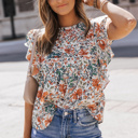  Erin Floral Shirred Ruffle Sleeve Blouse