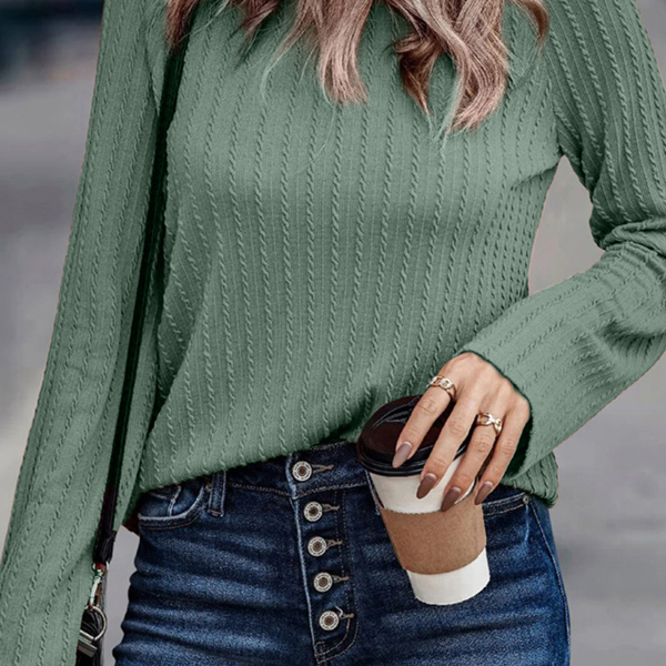 Sawyer Ribbed Round Neck Knit Long Sleeve Top