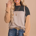  Rachel Block Long Sleeve Ribbed Loose Top