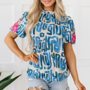  Lara Puff Sleeve Frilled Neck Printed Top