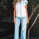  Candace Ruffled Sleeve Collared Blouse
