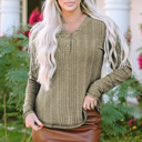  Amora V Neck Buttoned Ribbed Knit Top