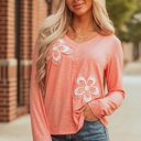  Emery Floral Patchwork V Neck Long Sleeve Top