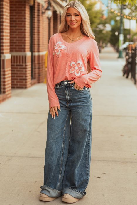 Emery Floral Patchwork V Neck Long Sleeve Top