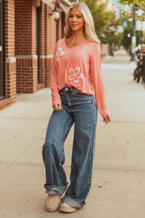 Emery Floral Patchwork V Neck Long Sleeve Top