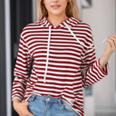  Julia Stripe Kangaroo Pocket Drawstring Hoodie