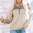  Harlow Leopard Splicing Drop Shoulder Zipped Sweatshirt