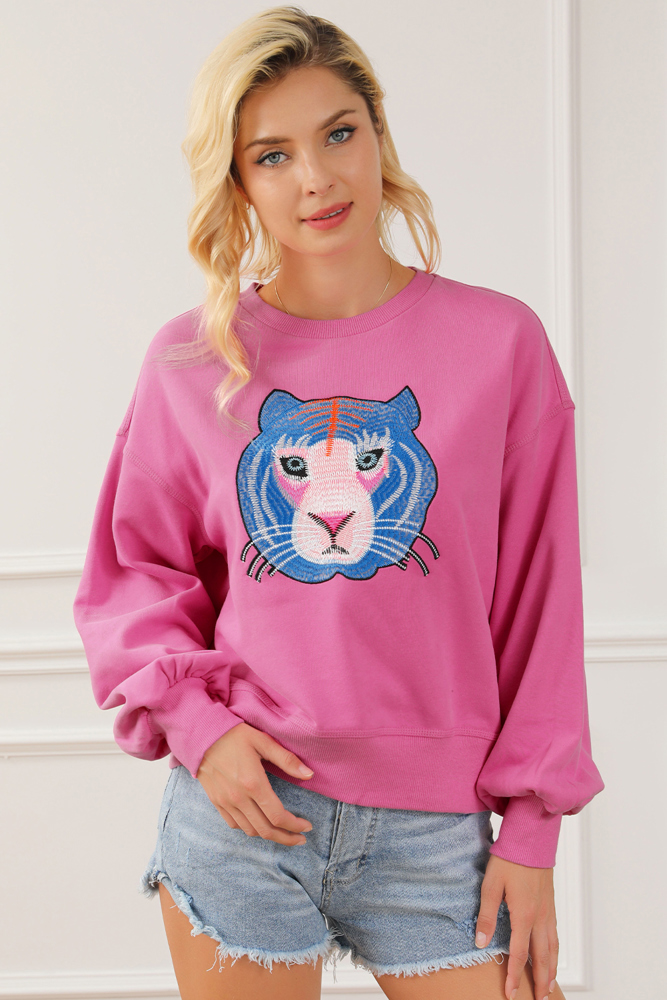 Regina Chic Tiger Embroidered Casual Sweatshirt