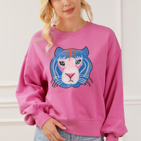 Regina Chic Tiger Embroidered Casual Sweatshirt