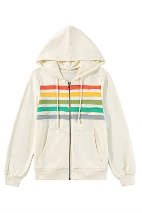 Daisy Striped Patchwork Zipper Hoodie