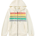  Daisy Striped Patchwork Zipper Hoodie