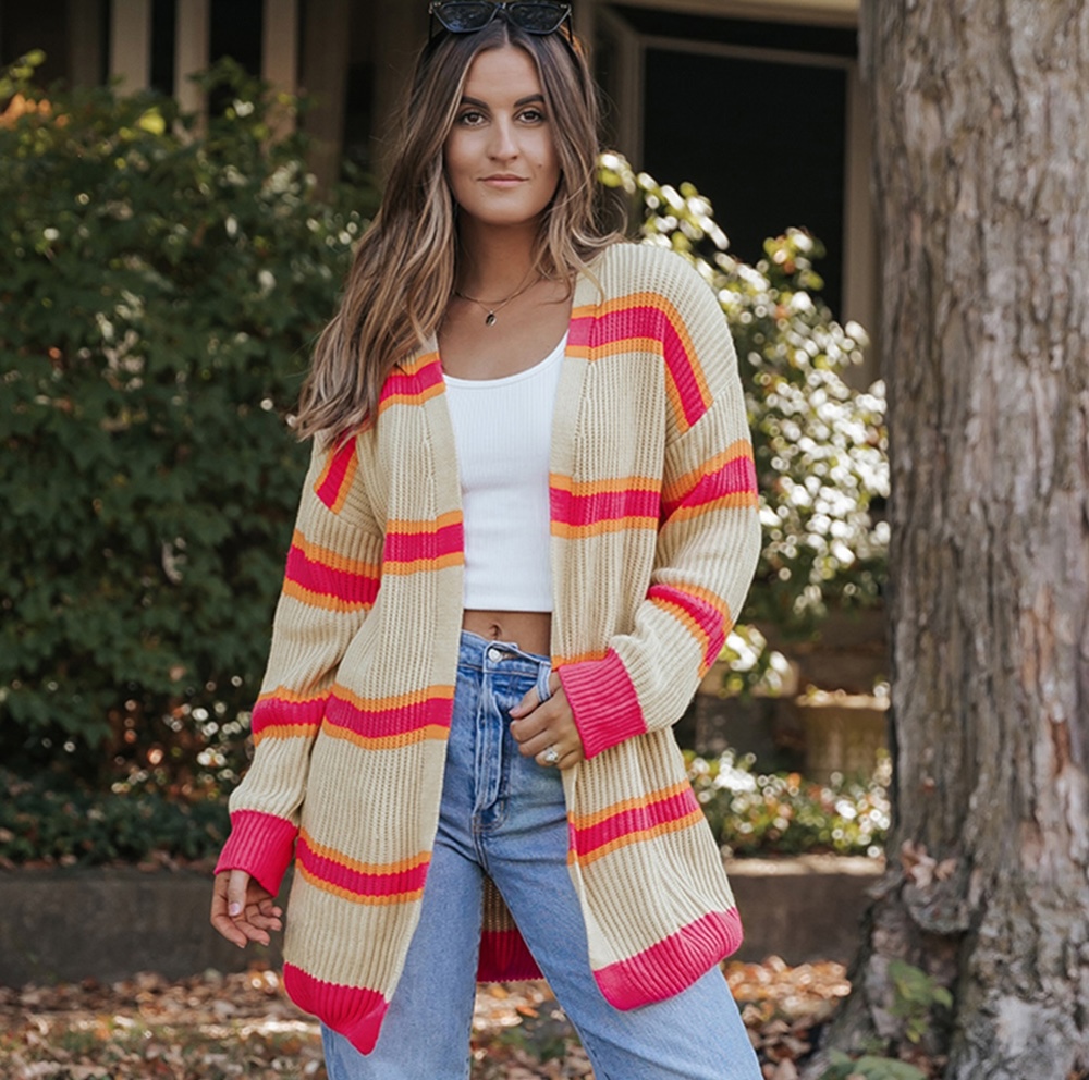 Josephine Stripe Long Knitted Cardigan