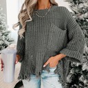  Alina Ripped Raw Hem Chunky Pullover Sweater