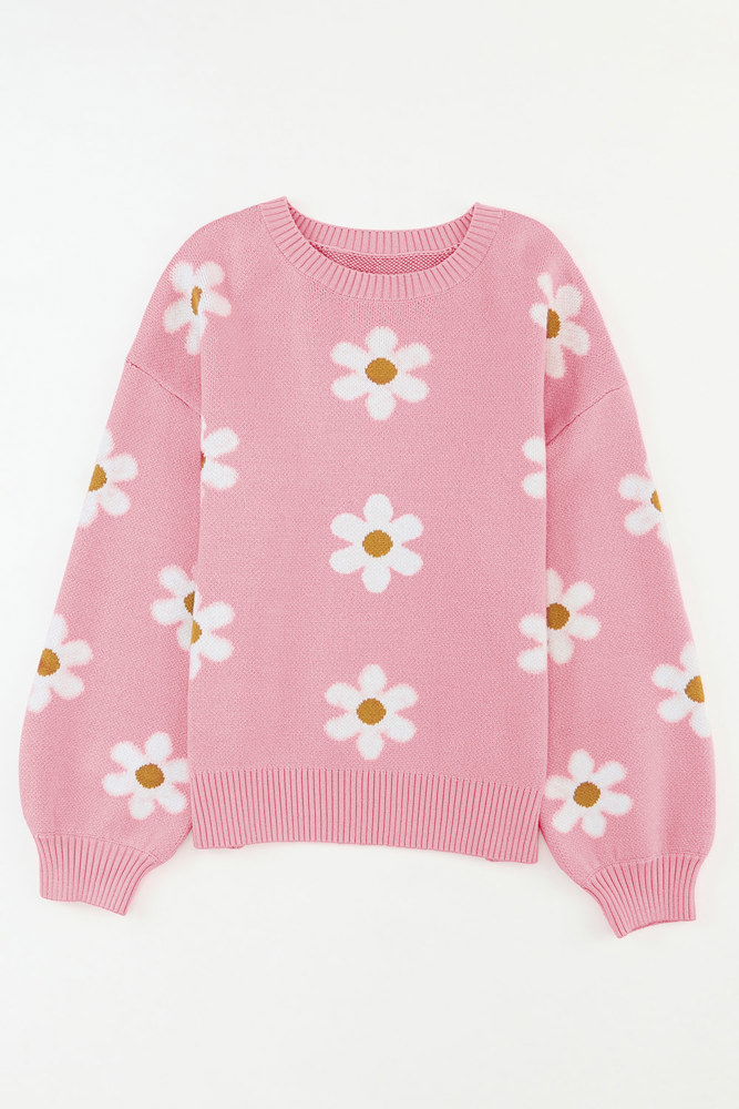 Mariah Floral Pattern Drop Shoulder Sweater