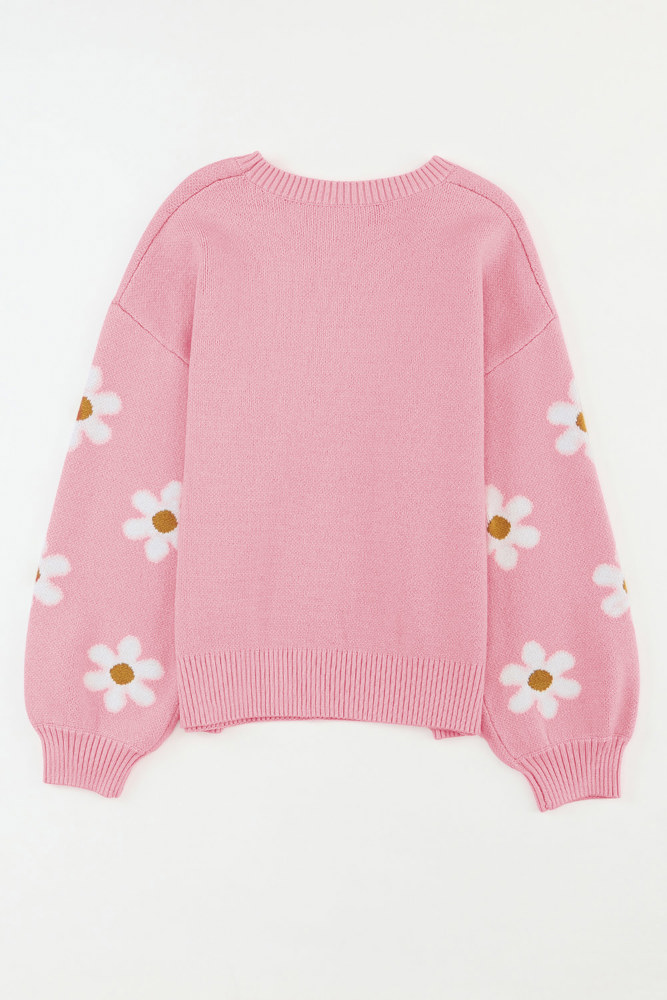 Mariah Floral Pattern Drop Shoulder Sweater