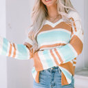  Amelia Stripe Long Sleeve Split Sweater