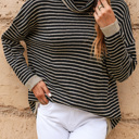  Alaia Striped Turtleneck Loose Sweater