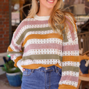  Caroline Striped Hollowed Knitted Loose Sweater