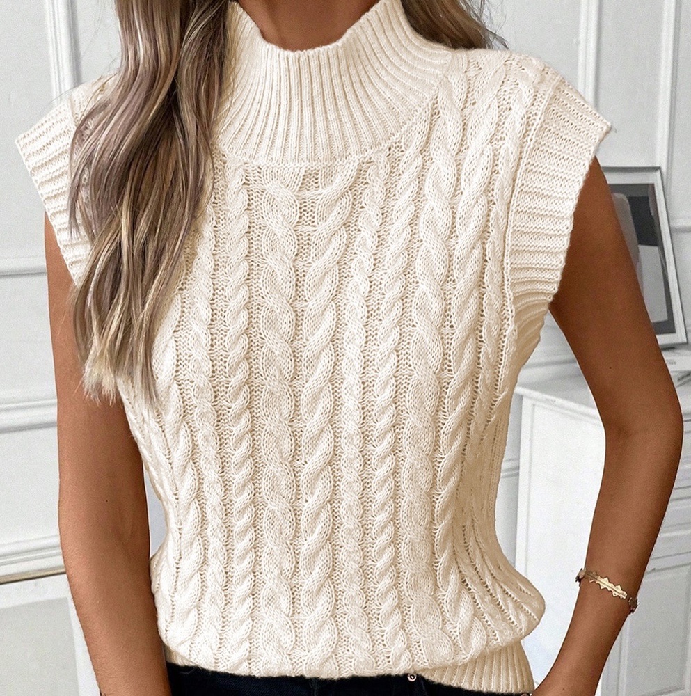 Sylvia Cable Knit High Neck Sweater Vest