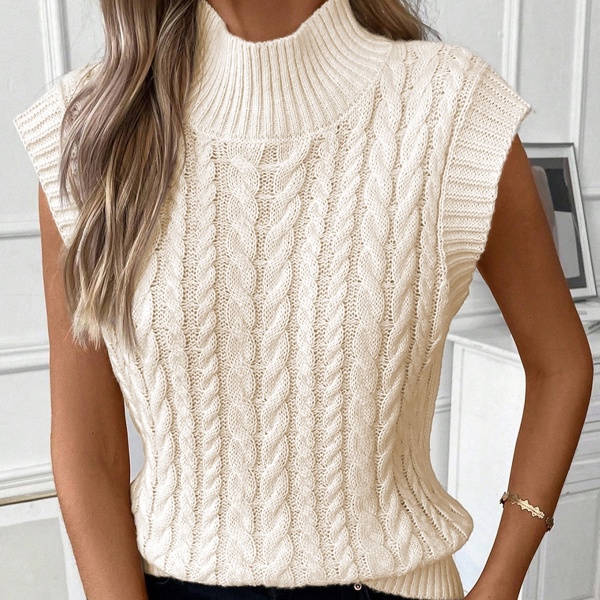 Sylvia Cable Knit High Neck Sweater Vest