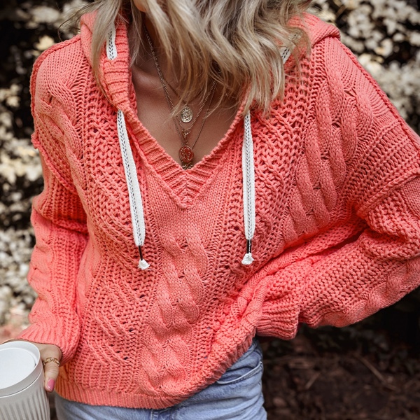 Sariah Cable Knit Drawstring Hooded Sweater | Jane.com