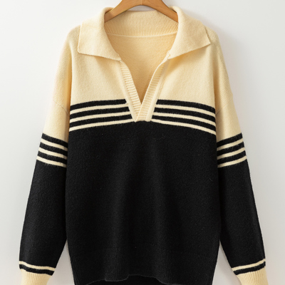 Briella Colorblock Stripe Collared Sweater