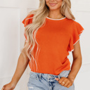  Marilyn Contrast Trim Ruffle Sleeve Knitted Top