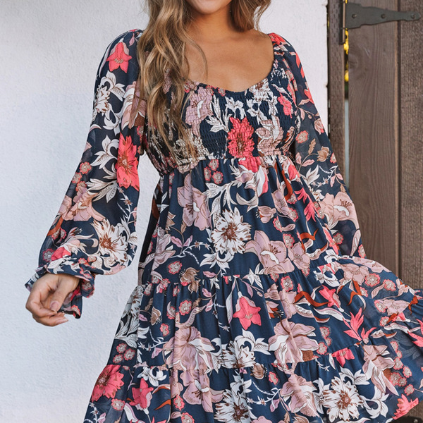 Tessa Floral Tiered Long Puff Sleeve Mini Dress