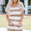  Nia Lace Crochet Short Sleeve Drawstring Striped Dress