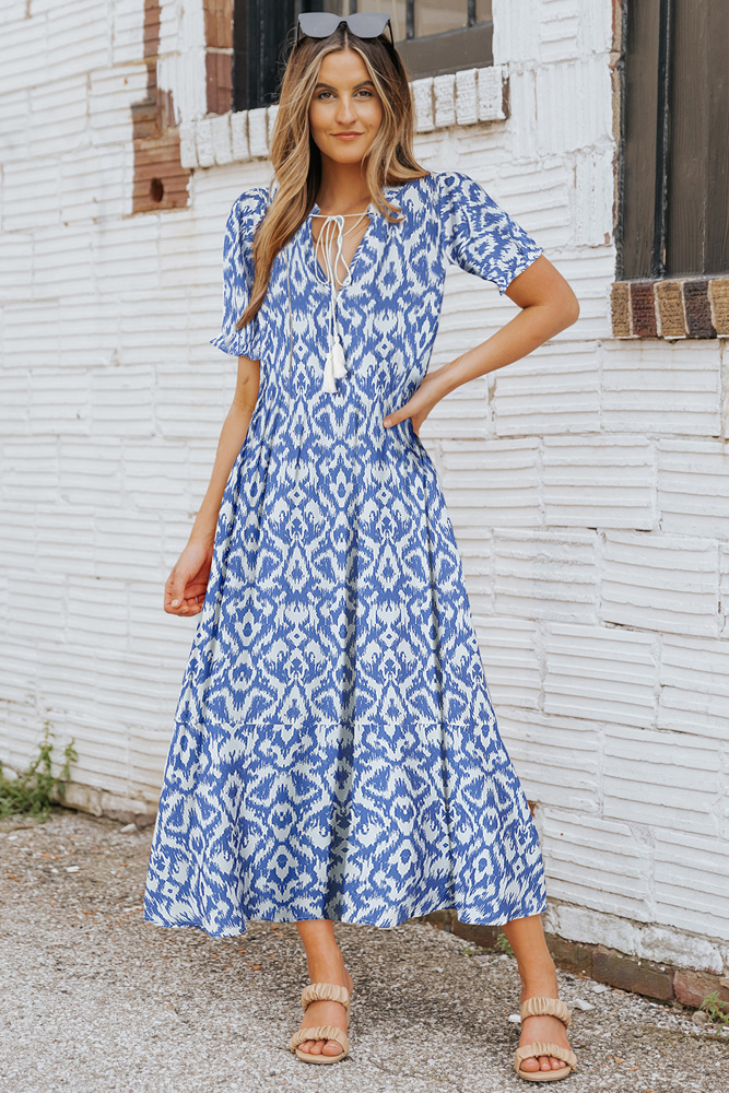 Remy V Neck Casual Geometric Print Maxi Dress