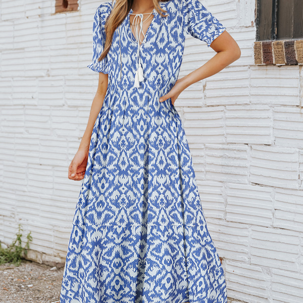 Remy V Neck Casual Geometric Print Maxi Dress