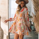  Daniella Split Neck Puff Sleeve Flowy Printed Dress