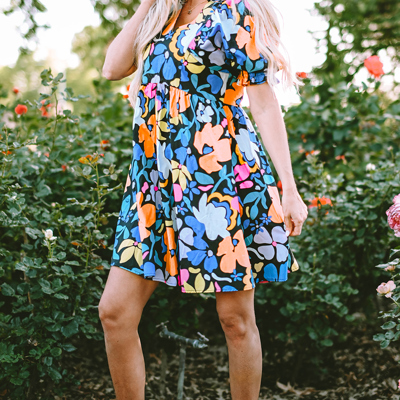 Alena Collared Split Neck Floral Flared Dress