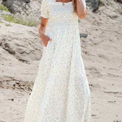 Robin Frilly Shirred Bodice Tiered Floral Maxi Dress