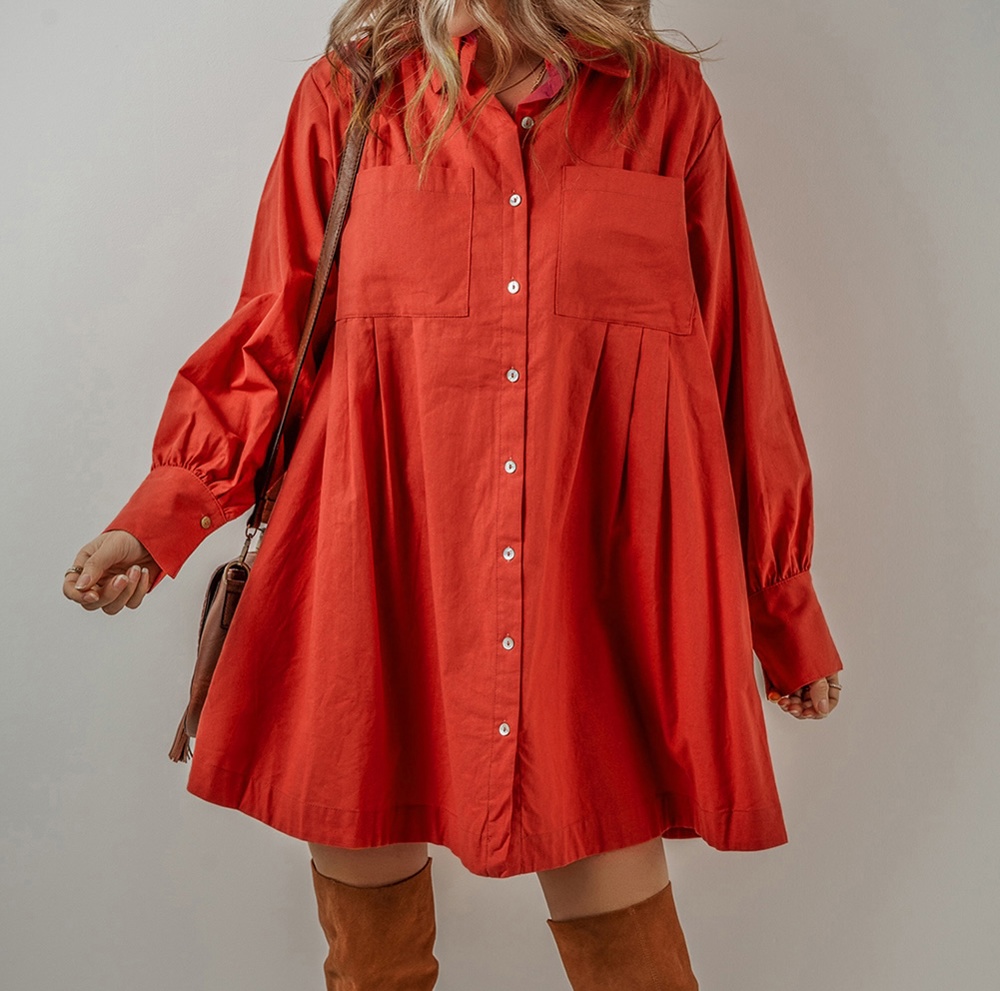 Eleanor Bishop Sleeve Button Up Pleated Mini Dress