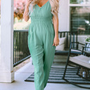  Analia Shirred High Waist Sleeveless V Neck Jumpsuit