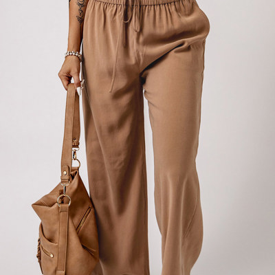 Kenzie Drawstring Elastic Waist Casual Wide Leg Pants