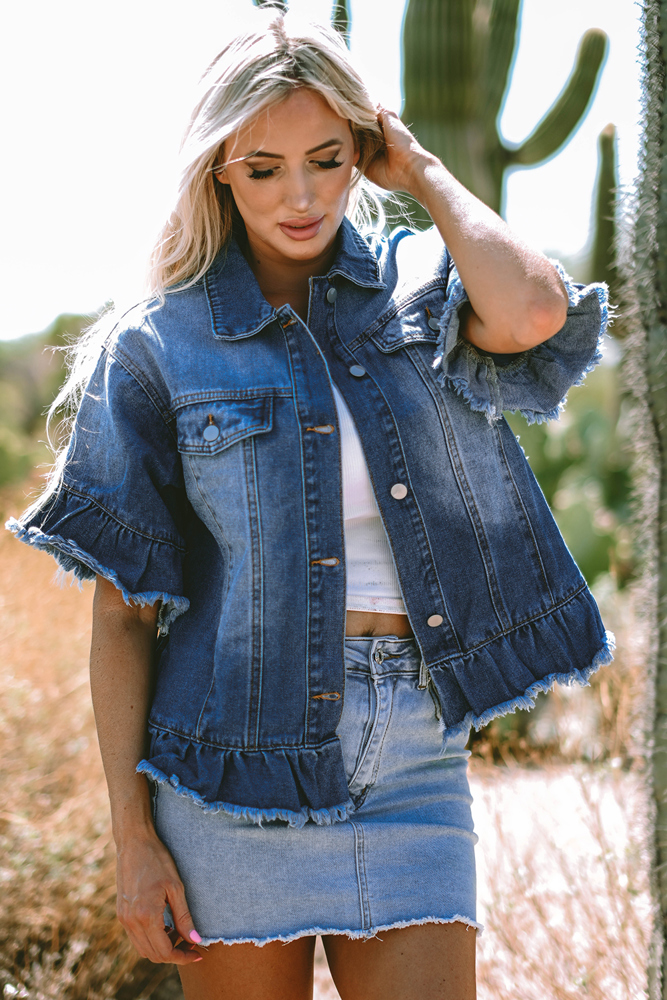 Luisa Ruffled Short Sleeve Denim Jacket