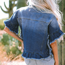  Luisa Ruffled Short Sleeve Denim Jacket