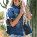  Luisa Ruffled Short Sleeve Denim Jacket