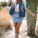  Luisa Ruffled Short Sleeve Denim Jacket