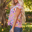  Aadhya Flutter Sleeve V Neck Floral Top