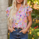 Aadhya Flutter Sleeve V Neck Floral Top