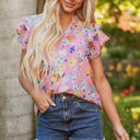  Aadhya Flutter Sleeve V Neck Floral Top