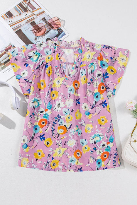 Aadhya Flutter Sleeve V Neck Floral Top