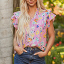 Pink Medium Aadhya Flutter Sleeve V Neck Floral Top