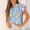 Sky Blue XL Aadhya Flutter Sleeve V Neck Floral Top