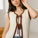  Aaliyah Trim Ties Front Sweater