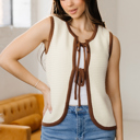 White Small Aaliyah Trim Ties Front Sweater