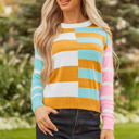 Jurassic Gold Large Abigail Block Striped Pullover Sweater